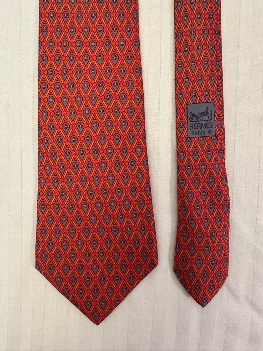 Hermès Coral Blue Gold Geometric Silk Tie Made in France